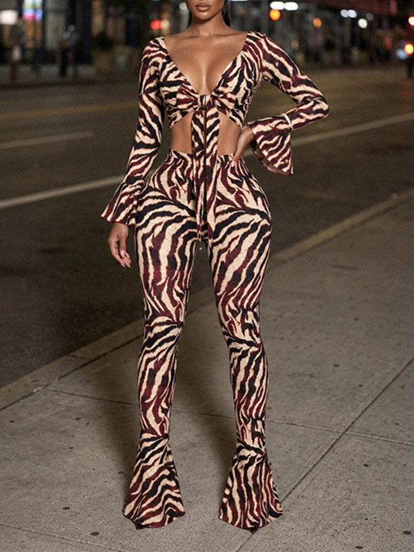 Printed Tied Top & Flared Pants Set