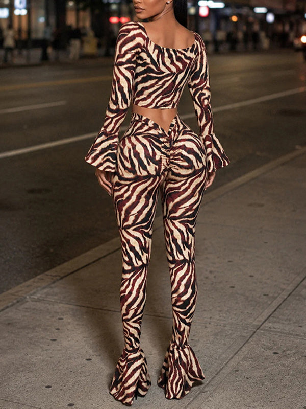 Printed Tied Top & Flared Pants Set