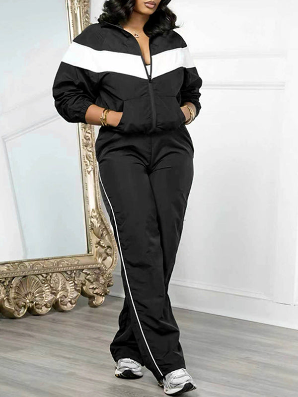 Two-Tone Zip-Front Jacket & Pants Set