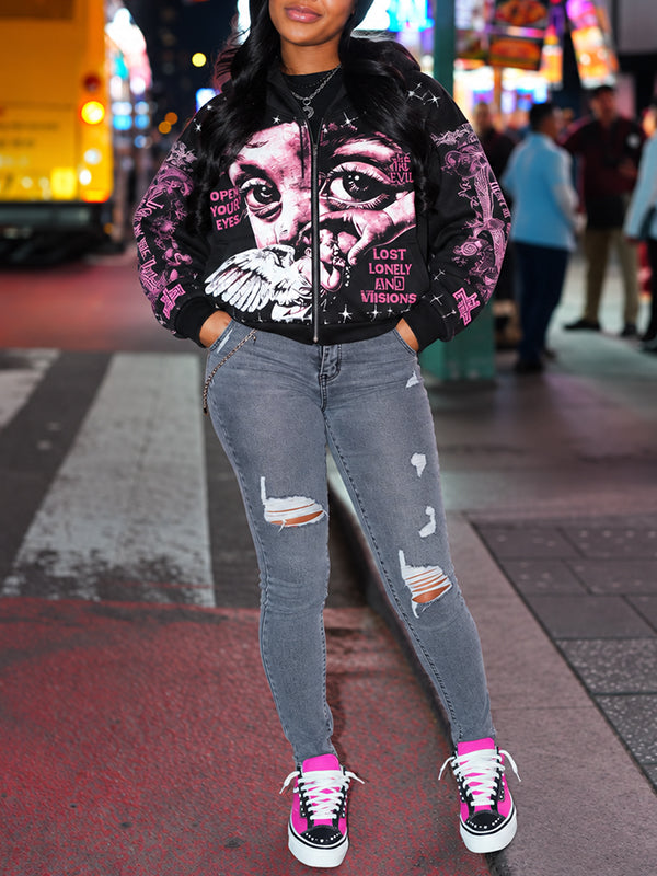 Printed Zip-Front Hoodie