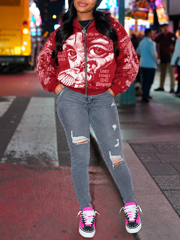 Printed Zip-Front Hoodie