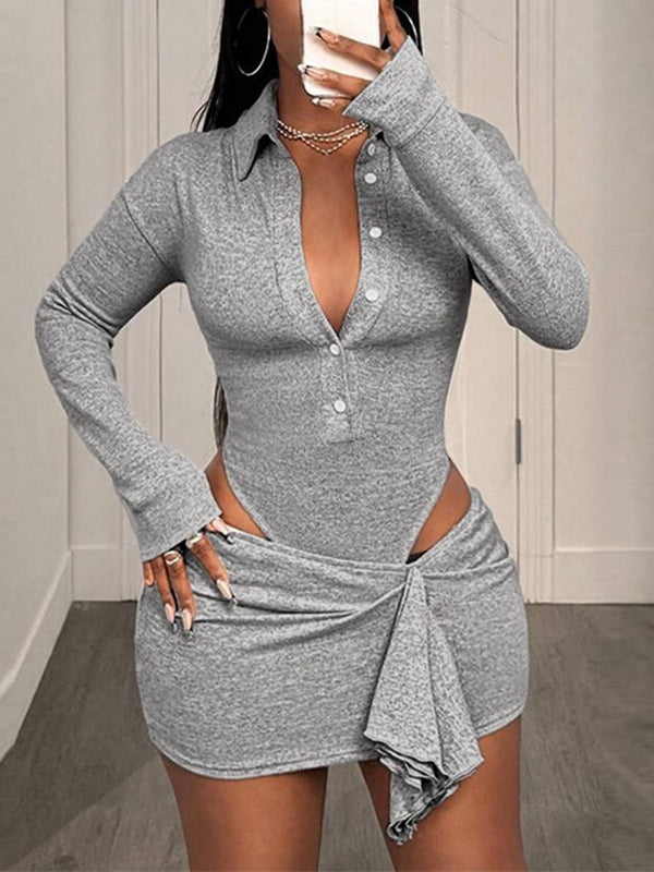 Button-Front Bodysuit & Skirt Set