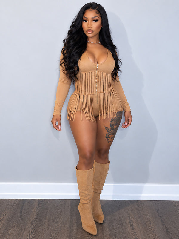 Fringe Zip-Front Romper
