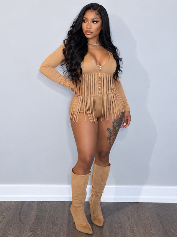 Fringe Zip-Front Romper