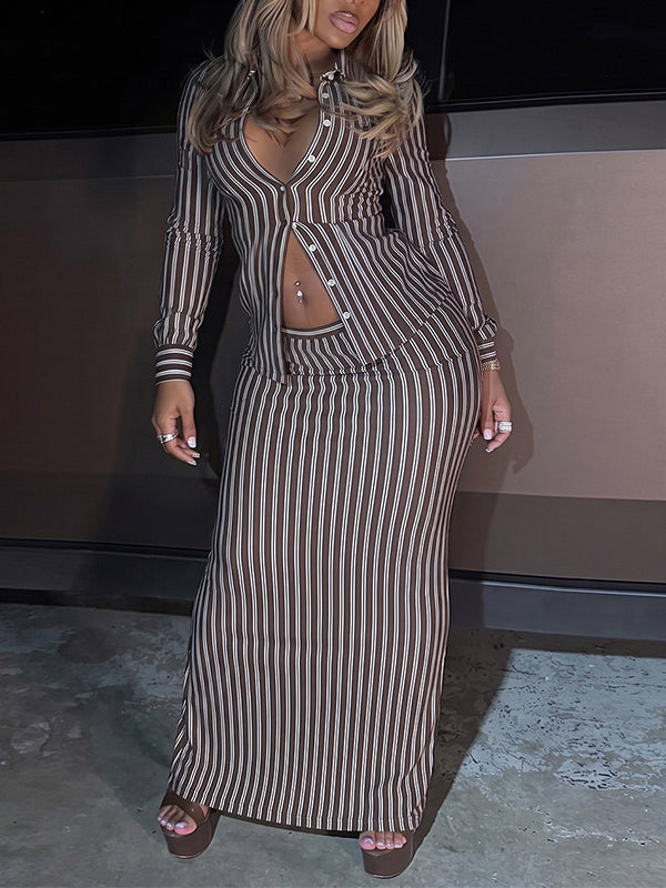 Stripe Shirt & Skirt Set