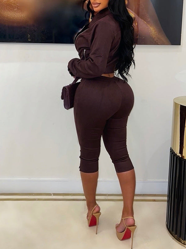 Suede Moto Jacket & Capri Pants Set