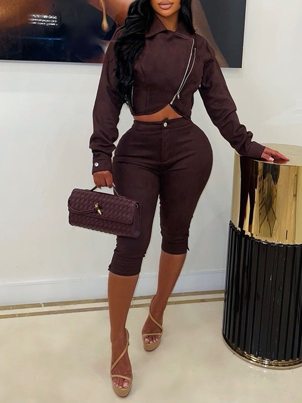 Suede Moto Jacket & Capri Pants Set