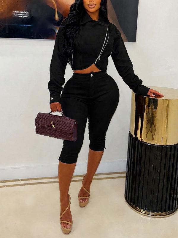 Suede Moto Jacket & Capri Pants Set