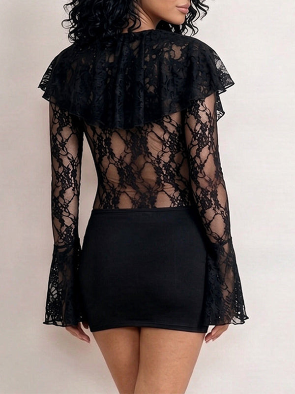 Lace-Combo V-Neck Dress