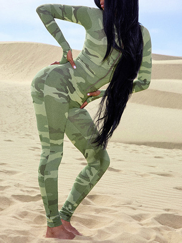 Camo Zip-Front Skinny Jumpsuit