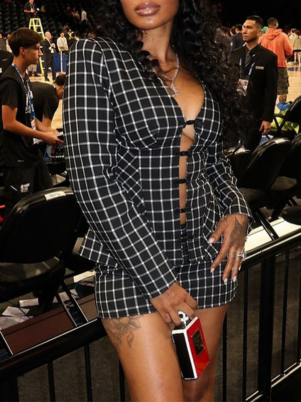 Plaid Blazer & Skirt Set