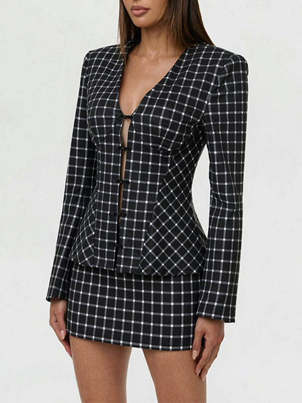 Plaid Blazer & Skirt Set