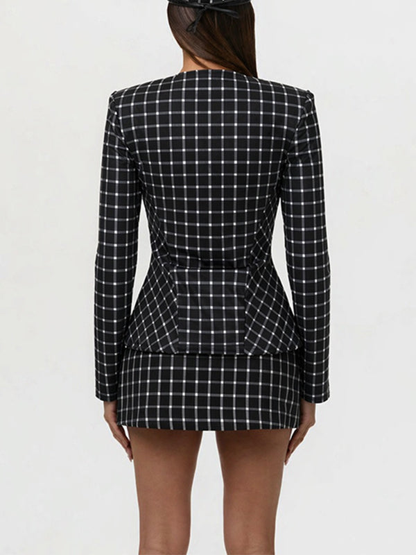 Plaid Blazer & Skirt Set