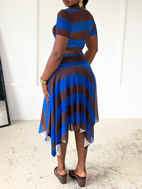 Stripe Polo Top & Skirt Set
