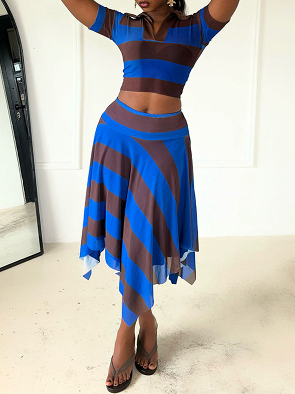 Stripe Polo Top & Skirt Set