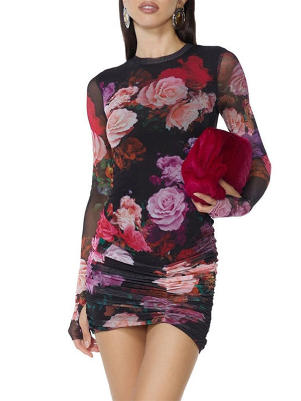 Printed Ruched Bodycon Dress