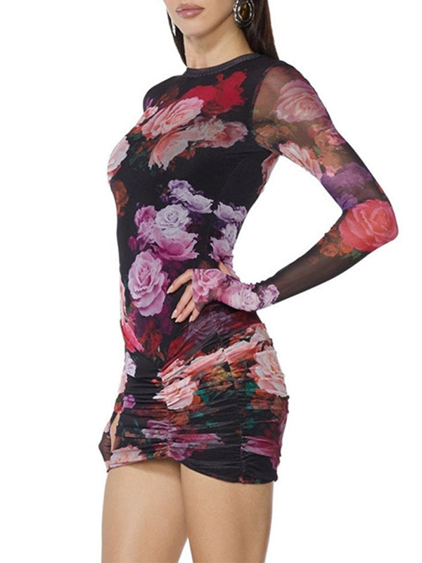 Printed Ruched Bodycon Dress