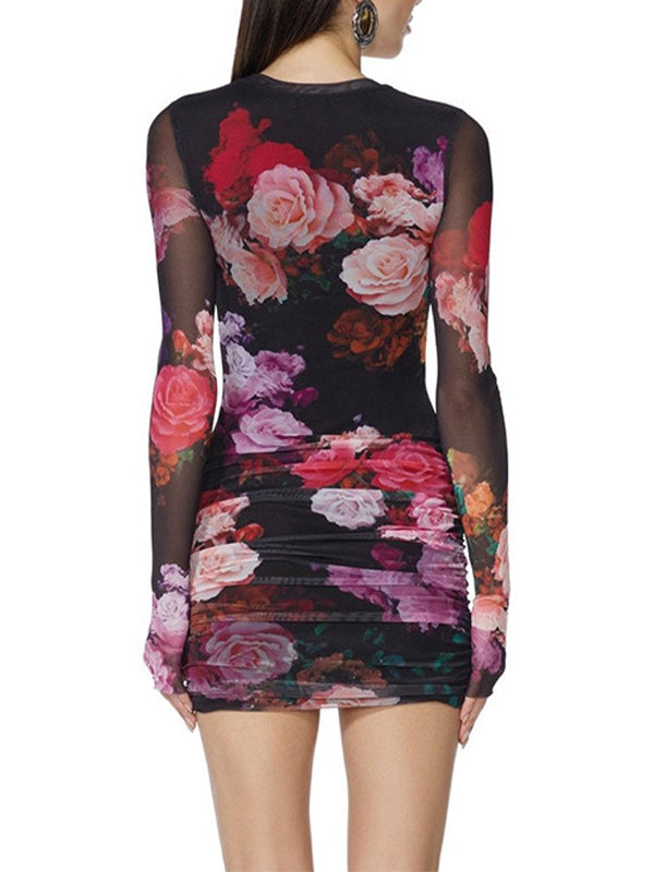Printed Ruched Bodycon Dress