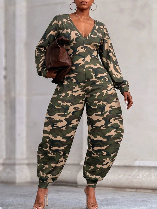 Camo V-Neck Harem Jumpsuit