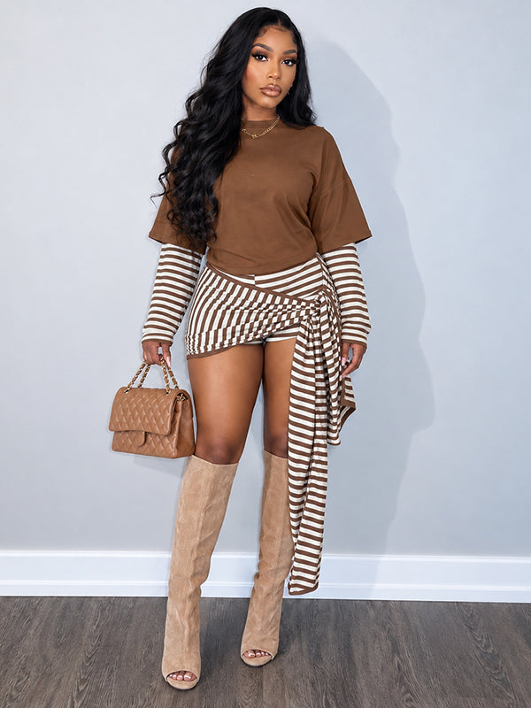 Stripe Combo Top & Tied Shorts Set
