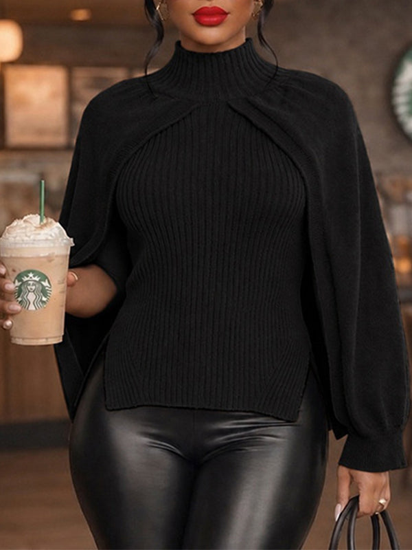 Mock-Neck Slit Sleeve Sweater