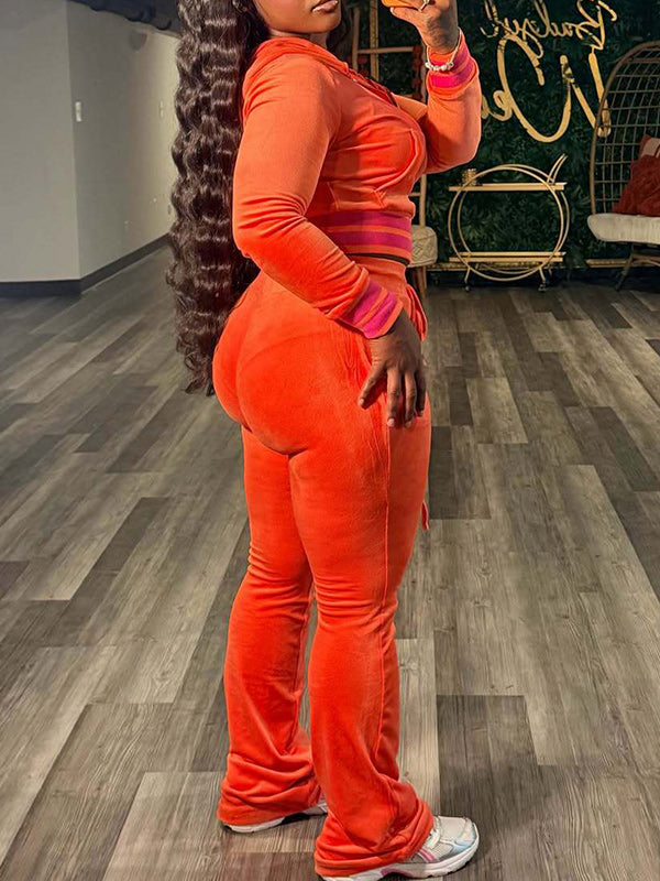 Colorblock Velvet Zip-Front Hoodie & Pants Set