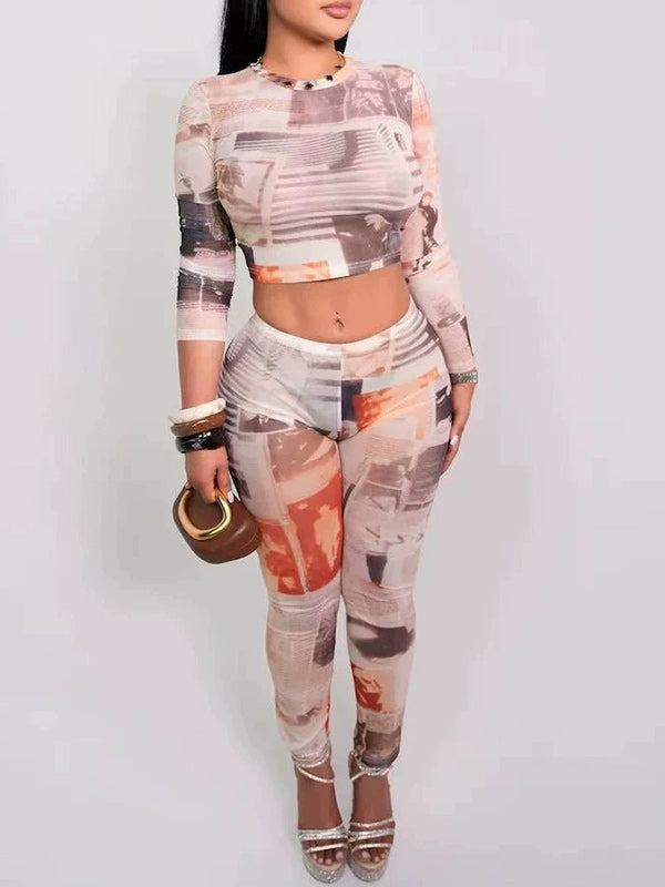 Printed Crop Top & Pants Set