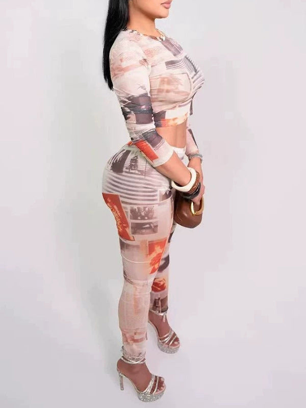 Printed Crop Top & Pants Set
