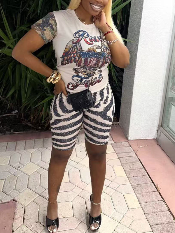 Printed Tee & Biker Shorts Set