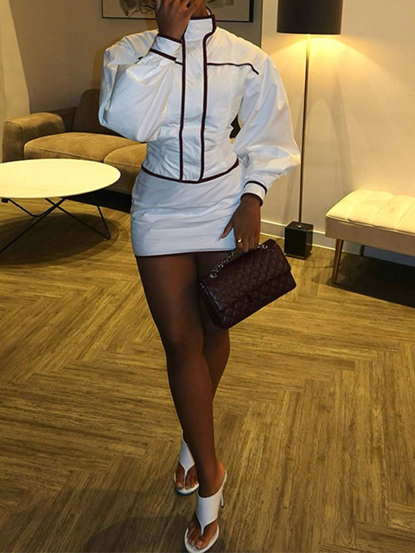 Contrast Jacket & Skirt Set
