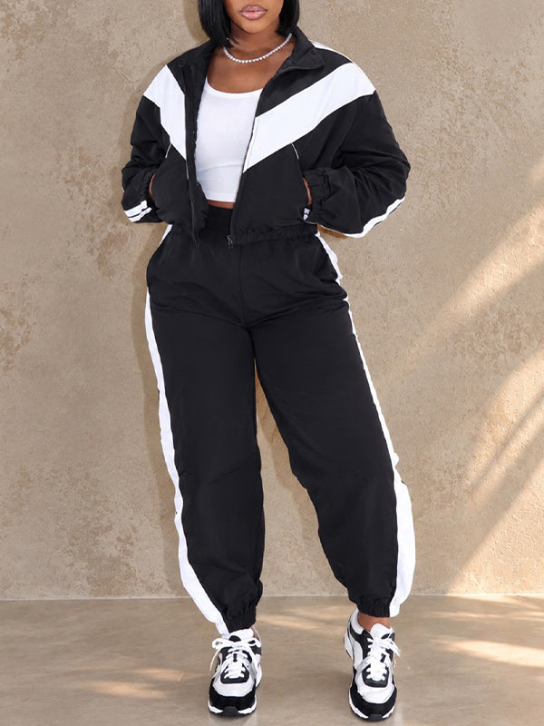 Two-Tone Zip-Front Jacket & Jogger Pants Set