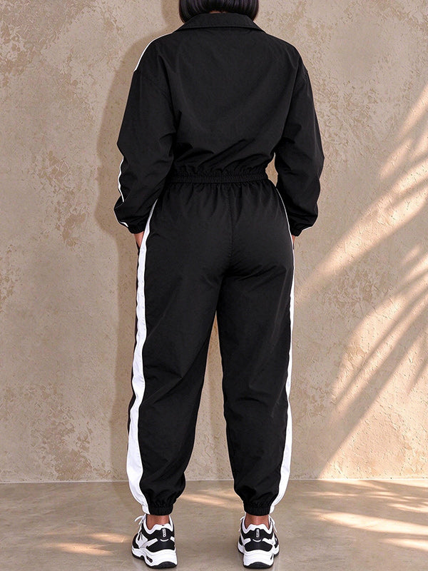 Two-Tone Zip-Front Jacket & Jogger Pants Set