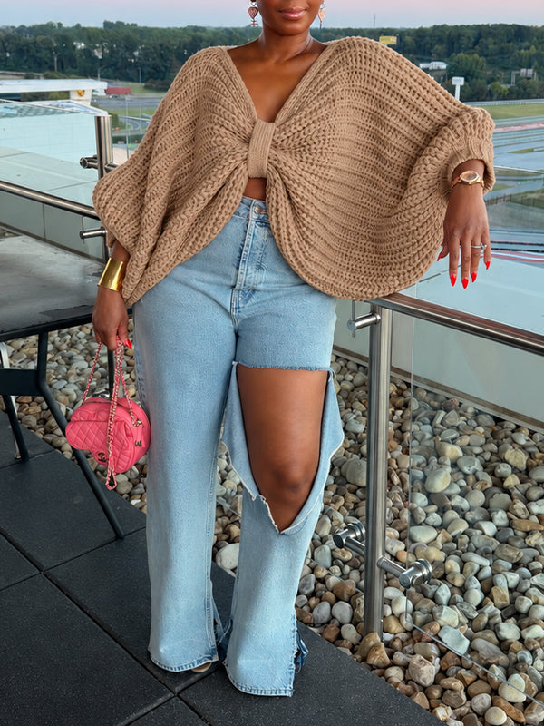 Chunky-Knit Bow-Front Sweater