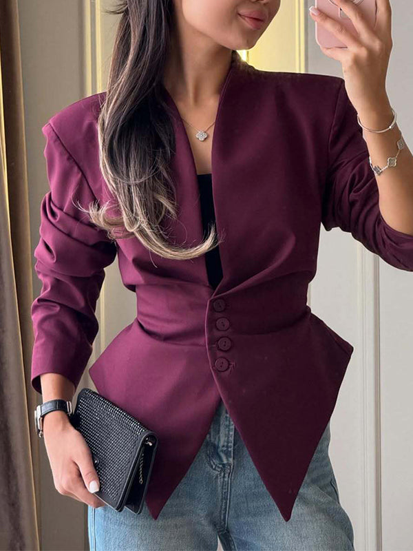 V-Neck Button-Front Tailored Blazer