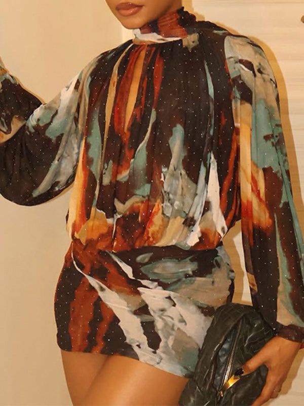 Abstract Print Bodycon Dress
