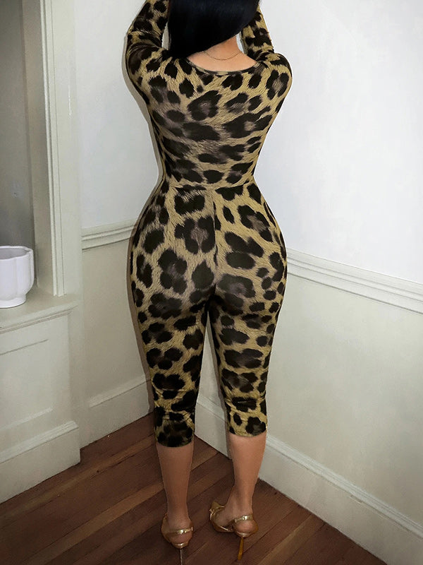 Leopard Cutout Capri Jumpsuit