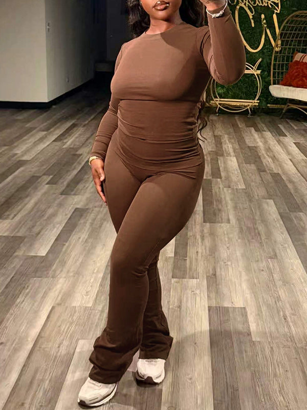 Solid Curve-Hugging Pants Set