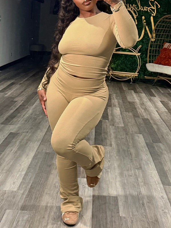 Solid Curve-Hugging Pants Set