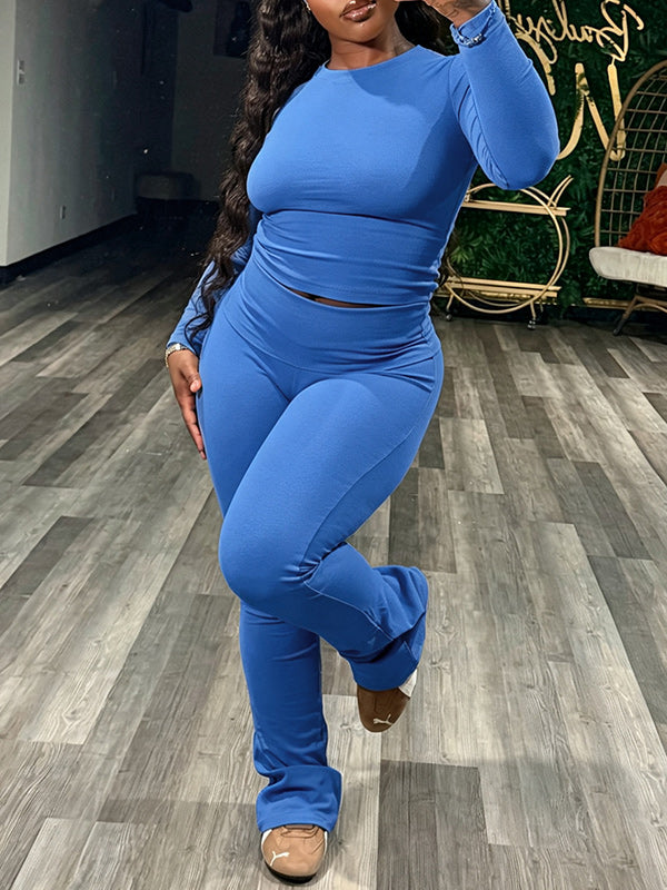 Solid Curve-Hugging Pants Set