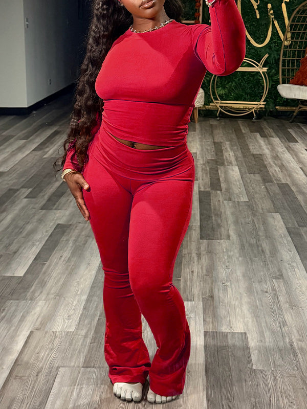 Solid Curve-Hugging Pants Set