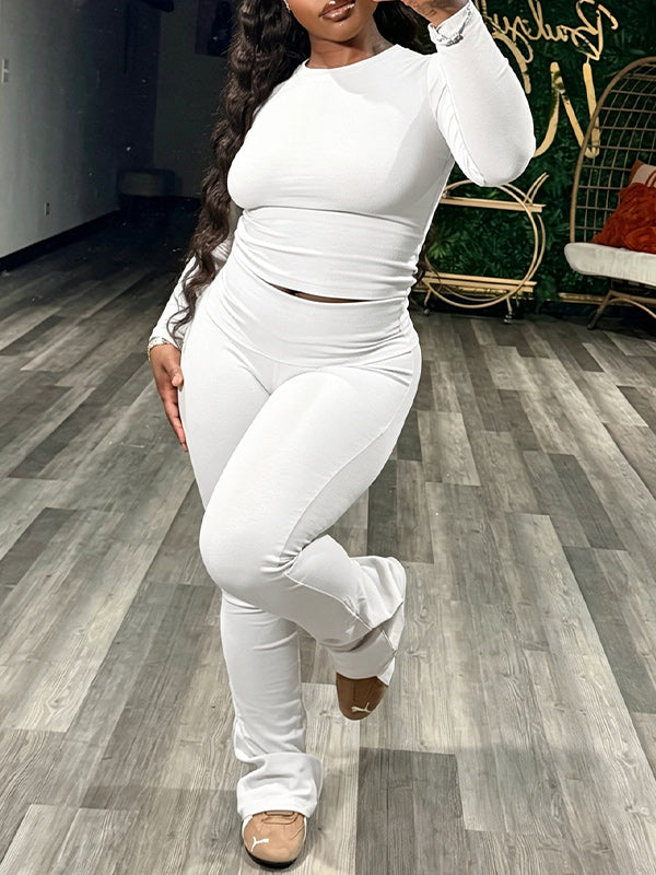 Solid Curve-Hugging Pants Set