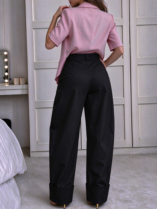 Wide-Leg Pants with Cuffed Hem