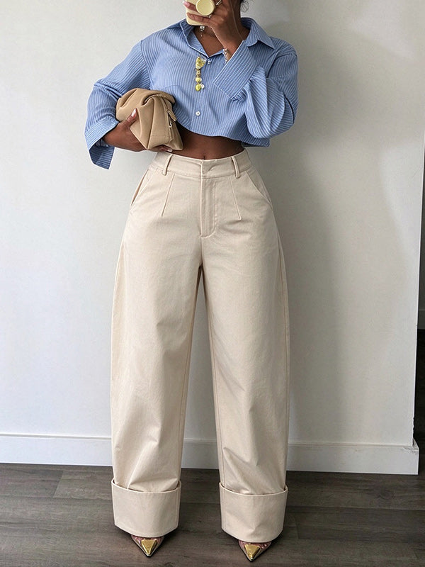 Wide-Leg Pants with Cuffed Hem