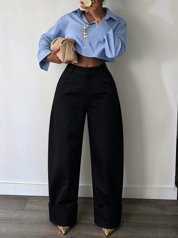 Wide-Leg Pants with Cuffed Hem