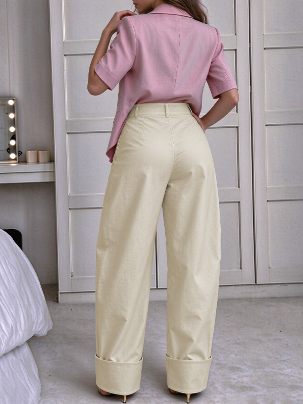 Wide-Leg Pants with Cuffed Hem