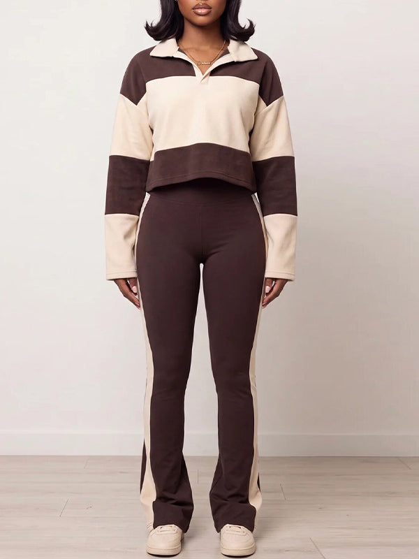 Two-Tone Polo Top & Pants Set