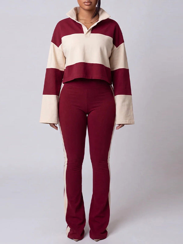 Two-Tone Polo Top & Pants Set