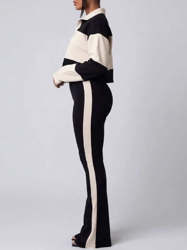 Two-Tone Polo Top & Pants Set