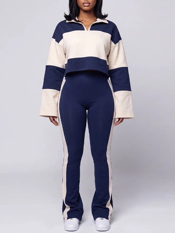 Two-Tone Polo Top & Pants Set