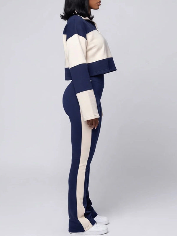 Two-Tone Polo Top & Pants Set